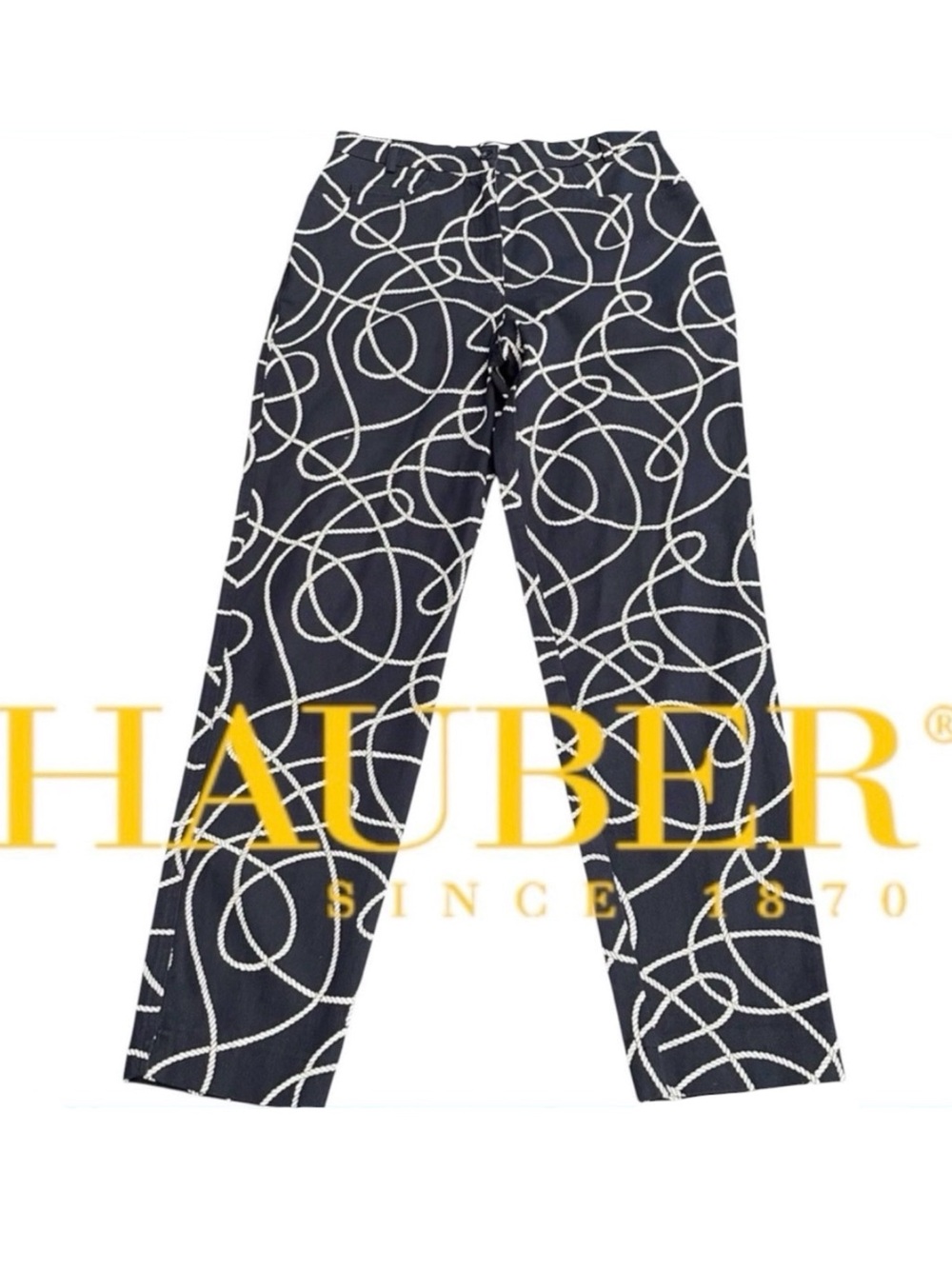 Vintage Hauber Navy White Rope Print High Waist Cotton Chino Pants (8)